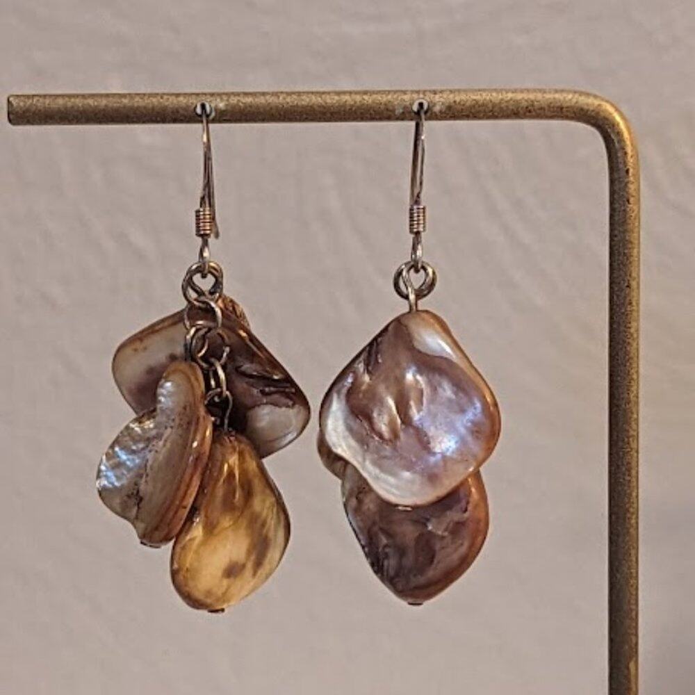 Brown Shell Waterfall Dangle Earrings - image 2